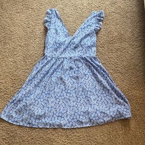 SHEIN Blue Floral Ruffle Sleeve Mini Dress